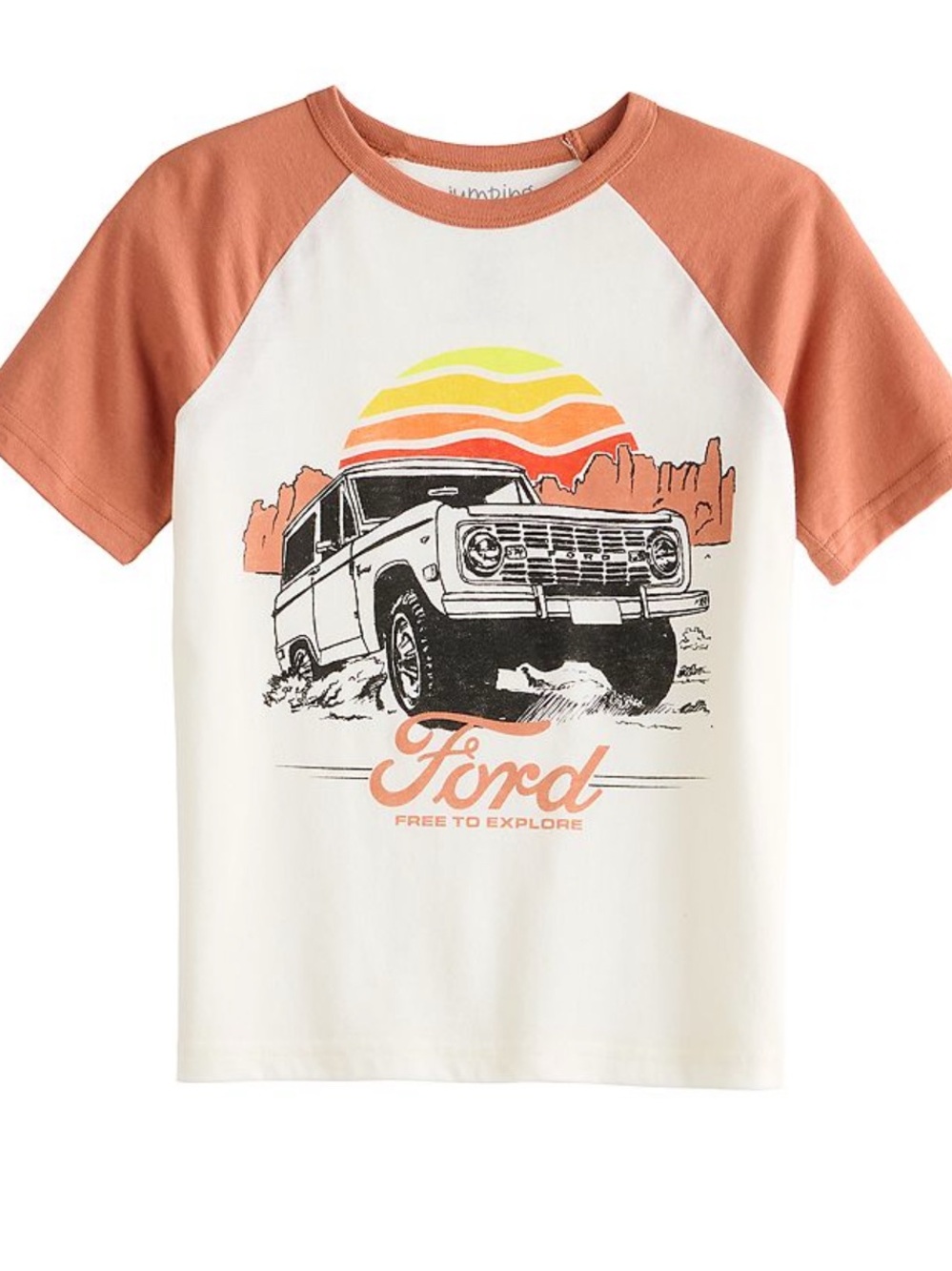 Jumping beans Ford Kids Cream & Rust Short Sleeve Graphic Raglan Tee